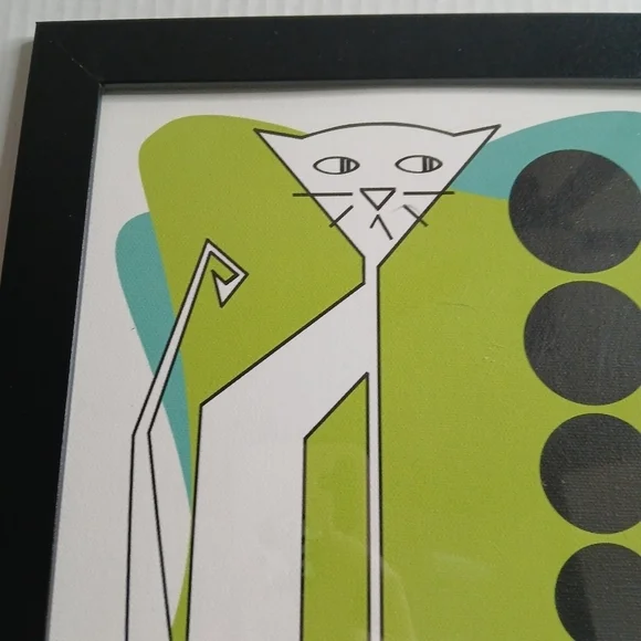 Original Signed Framed Print "Circles" Pawlie n Ester Cat Series MCM Style Frame - Picture 3 of 7